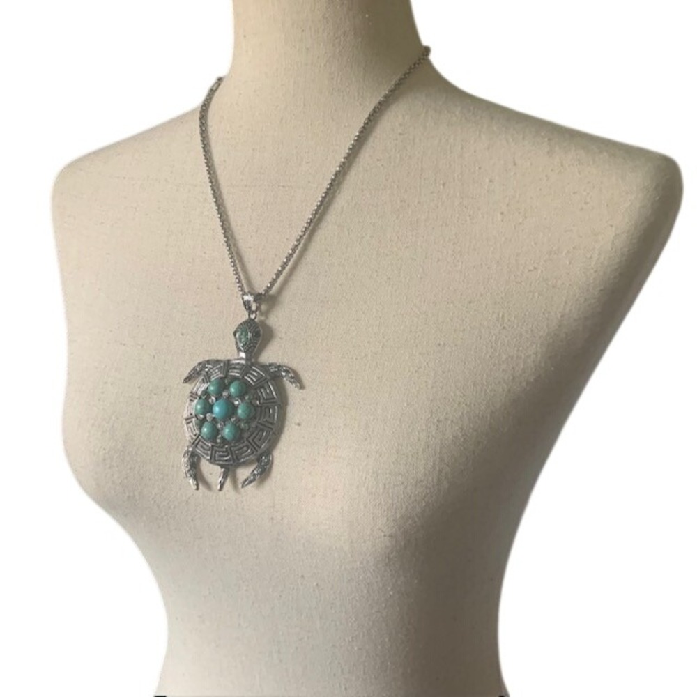 Turtle‎ Necklace Silver-Tone Turquoise Blue Ocean Sea Animal Pendant Jewelry